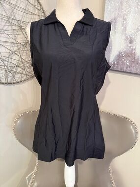 Sleeveless Black Polo V-Neck Top - Women